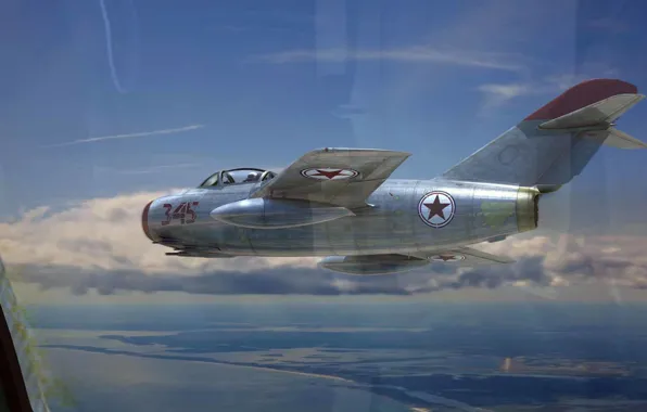 Picture graphics, art, Soviet fighter, The MiG-15, Fagot, OKB Mikoyan and Gurevich, the view from the …
