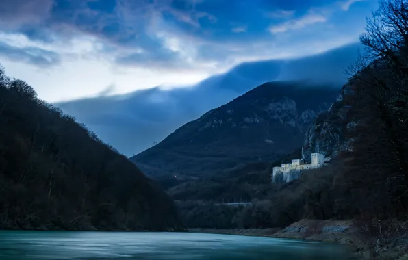 Autumn, forest, the sky, clouds, trees, landscape, mountains, branches
