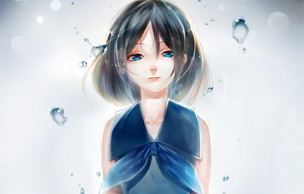 Water, girl, drops, anime, art, tie, junp