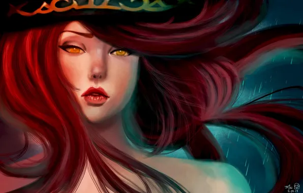 Picture girl, the game, art, pirate, hunter, league of legends, red hair, miss fortune