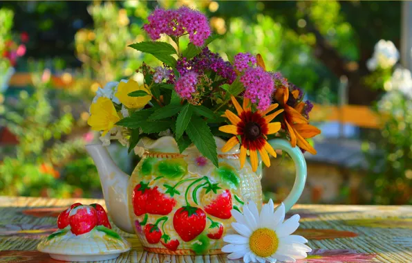 Picture Flowers, Bouquet, Flowers, Colors, Bouquet, Kettle