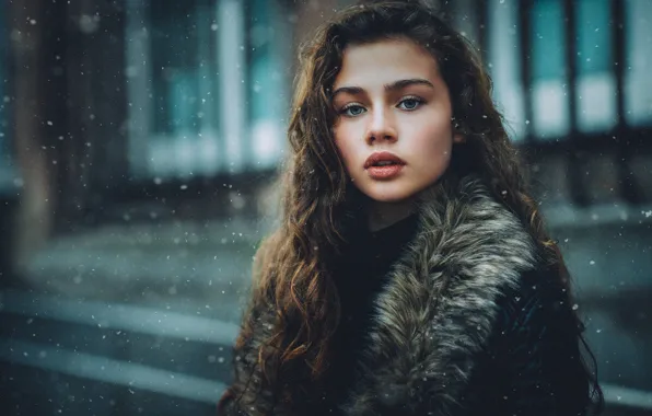Picture look, girl, snow, hair, portrait, Daniel Bidiuk