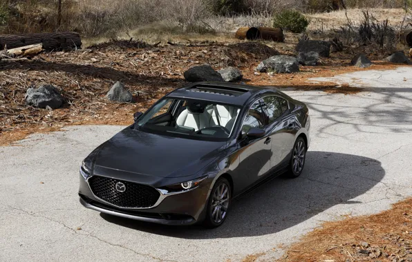 Road, autumn, black, Mazda, Hatchback, Avot