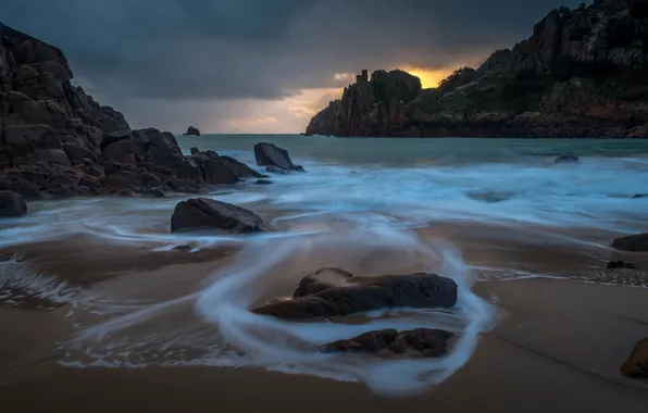 Picture sand, sea, wave, beach, the sky, landscape, clouds, nature