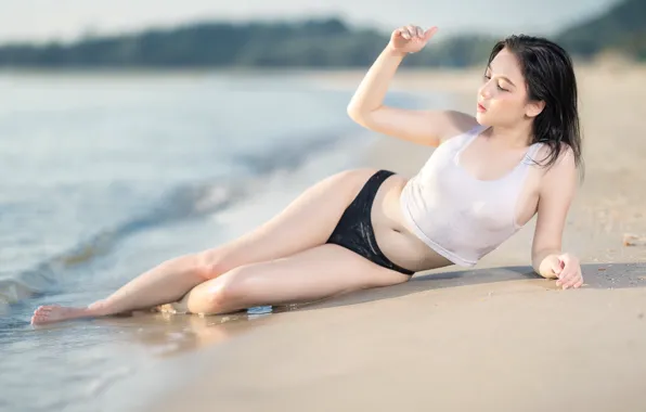 Girl, shore, Asian