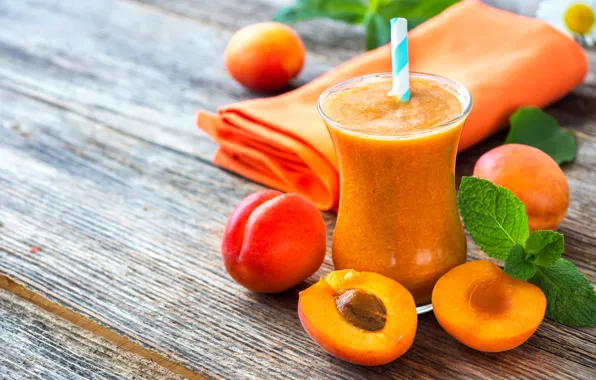 Glass, food, juice, tube, drink, mint, fresh, apricots