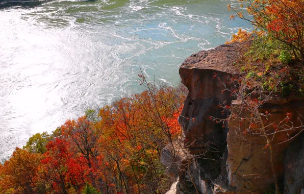 Autumn, trees, rock, river, Niagara, Canada