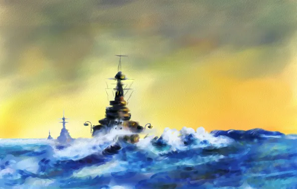 Picture sea, storm, ships, squadron