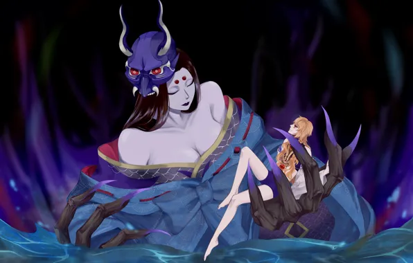 Water, girls, hands, the demon, claws, Onmyouji, Onmyoji, Hannya