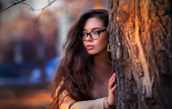Pose, model, portrait, makeup, glasses, hairstyle, brown hair, is