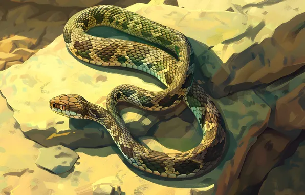 Snake, Stone, Art, Reptile, Animal, Digital art, AI art, The Art of Artificial Intelligence