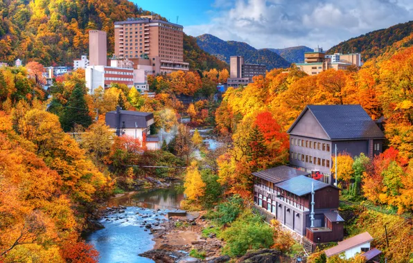 Japan, autumn, asia, fall, japanese, hot springs, hokkaido, jozankei