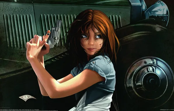 Girl, weapons, revolver, Ana del Valle Seoane