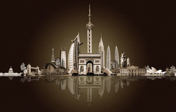 Picture the hotel, hotel, Tower Bridge, Burj Al Arab, arch, building, sky tower, pyramids