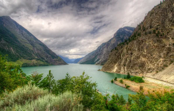 Landscape, mountains, nature, lake, HDR, Canada, Lillooet, Seton