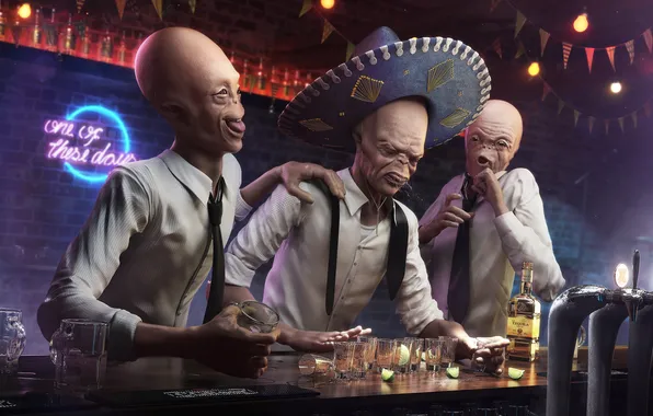 Hat, party, alien, tequila