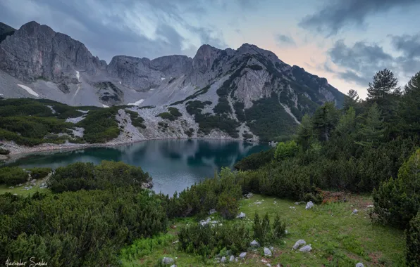 Picture landscape, mountains, nature, lake, stones, vegetation, Bulgaria, Pirin