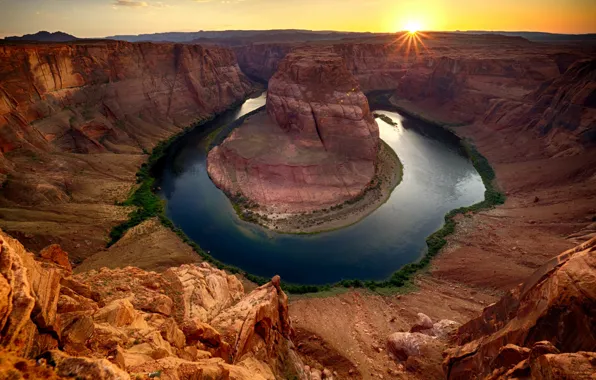River, rocks, canyon, AZ, USA, Horseshoe Bend