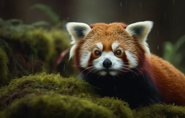 Look, nature, pose, rain, moss, portrait, red Panda, face