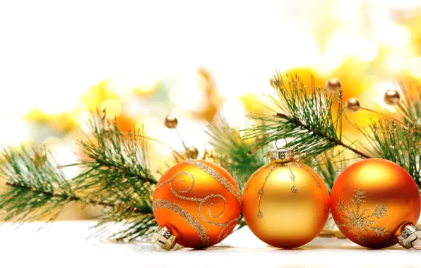Decoration, balls, New Year, Christmas, gold, Christmas, decoration, Merry