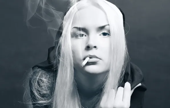 Girl, blonde, nun, smokes, Smoking, with a cigarette, audacity