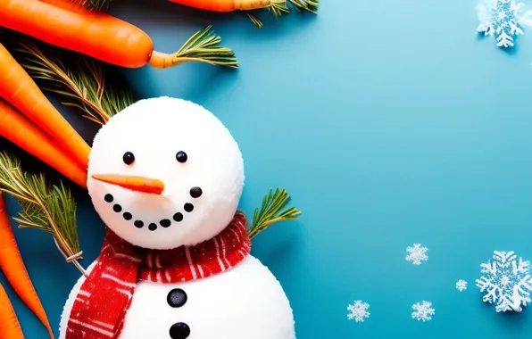Snowflakes, branches, smile, toy, tops, carrot, Christmas, New year