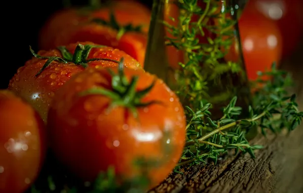 Greens, drops, tomatoes