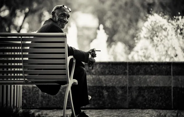Bench, watch, glasses, cigarette, male, Charles Siritho