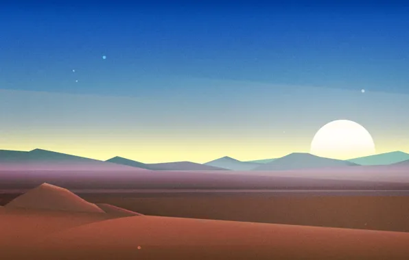 Sunset, The sun, Minimalism, Mountains, The moon, Mountain, Dawn, Hills
