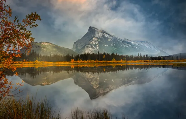 Forest, the sky, mountains, lake, shore, the slopes, pond