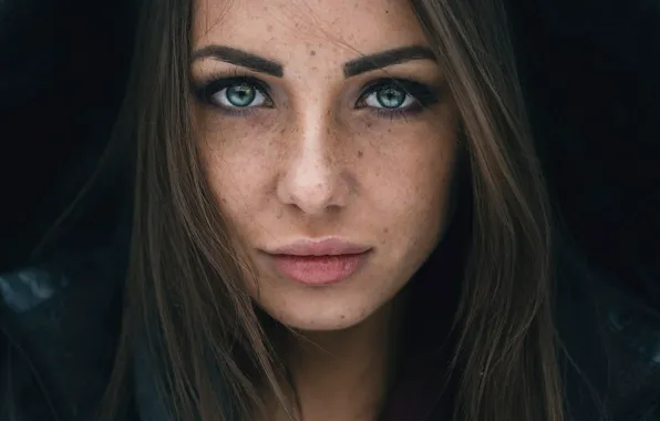 Look, girl, face, portrait, makeup, brunette, jacket, hairstyle