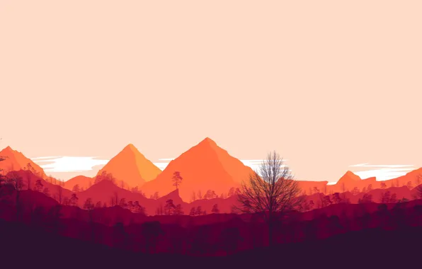 Mountains, The game, Trees, Forest, Hills, Landscape, Art, Campo Santo