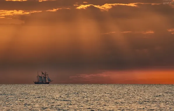 Sea, night, sailboat