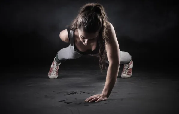 Picture woman, exercise, workout, pushups