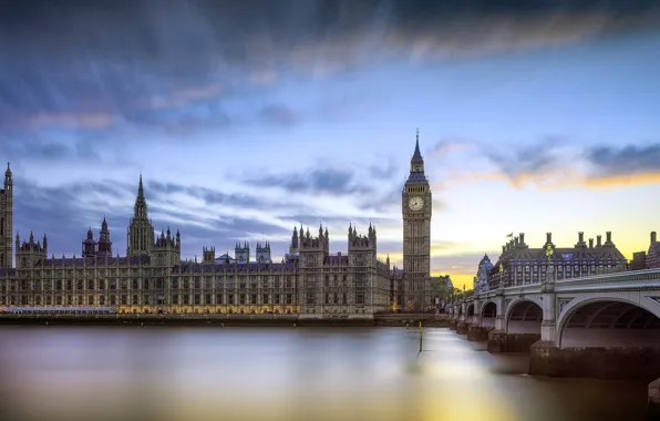Bridge, river, London, Big Ben, Velikobritaniya