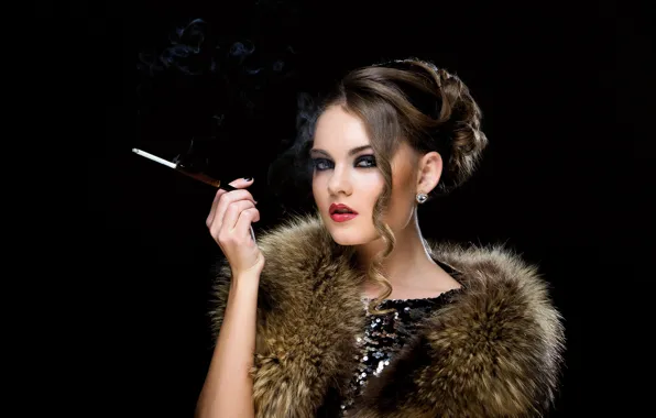 Picture look, girl, style, retro, hands, makeup, hairstyle, cigarette