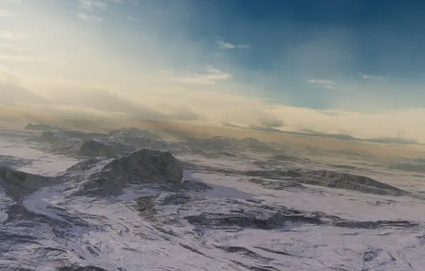 The sky, landscape, mountains, desert