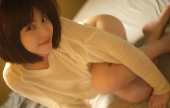 Beautiful, Asian, Model, Smile, Bed, Woman, Cute, Pretty