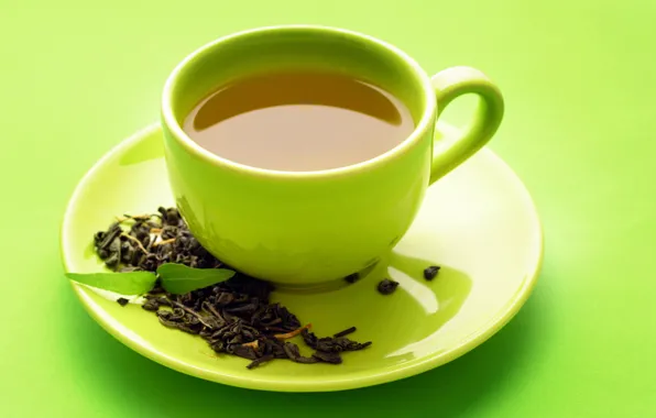 Macro, green, tea, Cup, leaf, saucer, welding