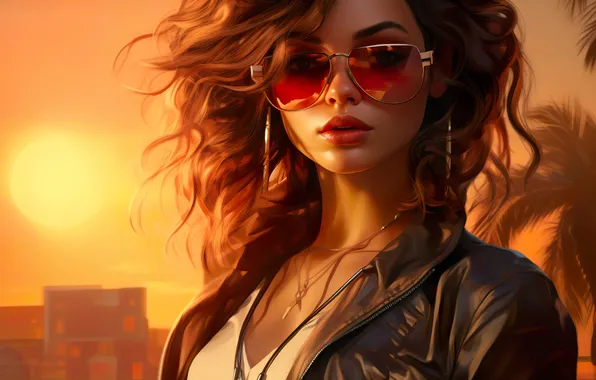 The sun, Girl, Look, Glasses, Face, Hair, Art