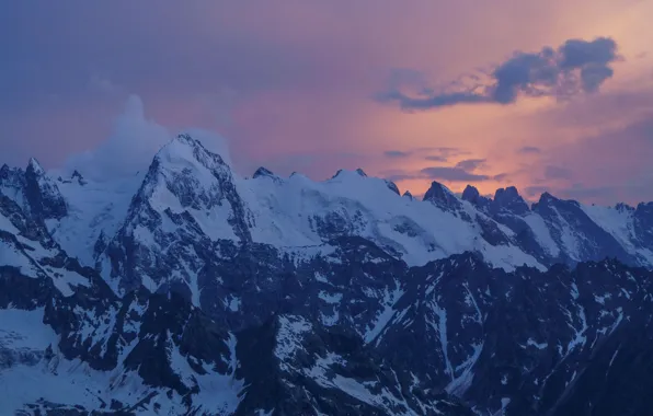 Winter, the sky, clouds, snow, sunset, mountains, nature, rocks