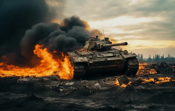 Picture Smoke, Fire, Tank, Digital art, AI art, The Art of Artificial Intelligence, Neural network, A …