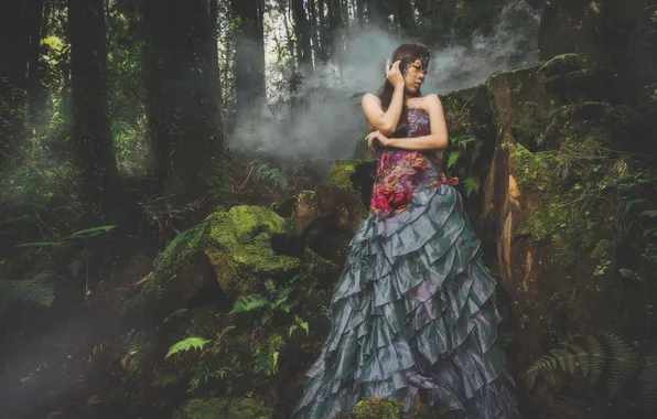 Picture forest, dress, mask, Asian