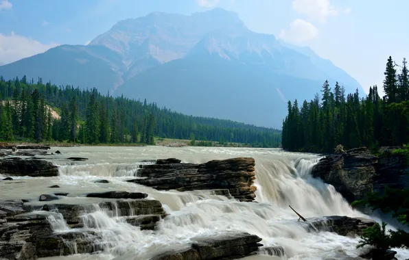 River, rocks, mountain, waterfall, Canada, Albert, Jasper, Athabasca