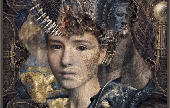 Girl, collage, art, statue