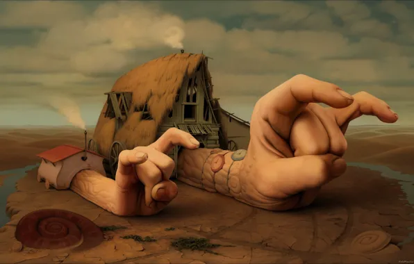 The sky, eyes, house, smoke, watch, hands, sink, nail