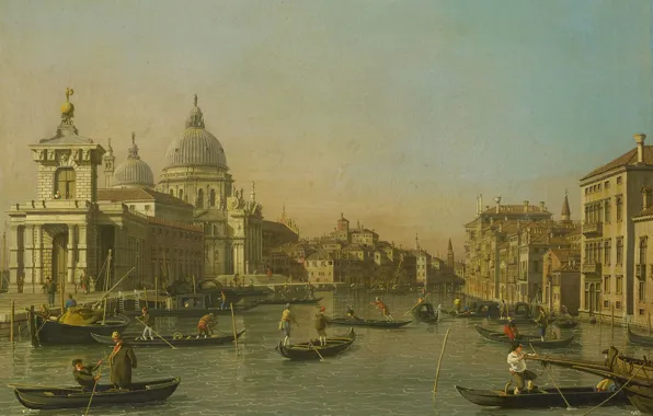 Boat, picture, Venice, gondola, the urban landscape, Canaletto, The entrance to the Grand Canal