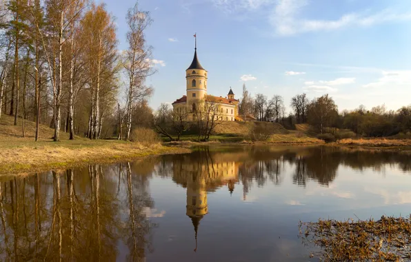 Reflection, castle, spring, Pavlovsk