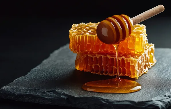 The dark background, cell, honey, honey, jet, AI art, a spoon for honey, neural network