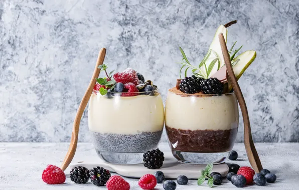 Picture berries, raspberry, chocolate, Breakfast, blueberries, BlackBerry, yogurt, rice